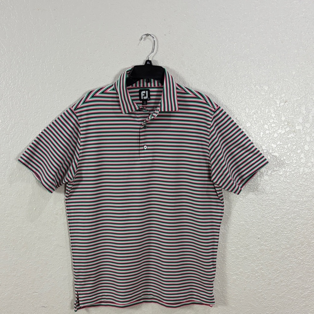 Foot Joy ,Men's Golf Striped Polo Shirt - Black,Pink,Green, Size L - Picture 7 of 15